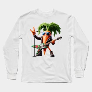 Rockstar Carrot with Guitar – Edgy Veggie Musician Sticker Long Sleeve T-Shirt